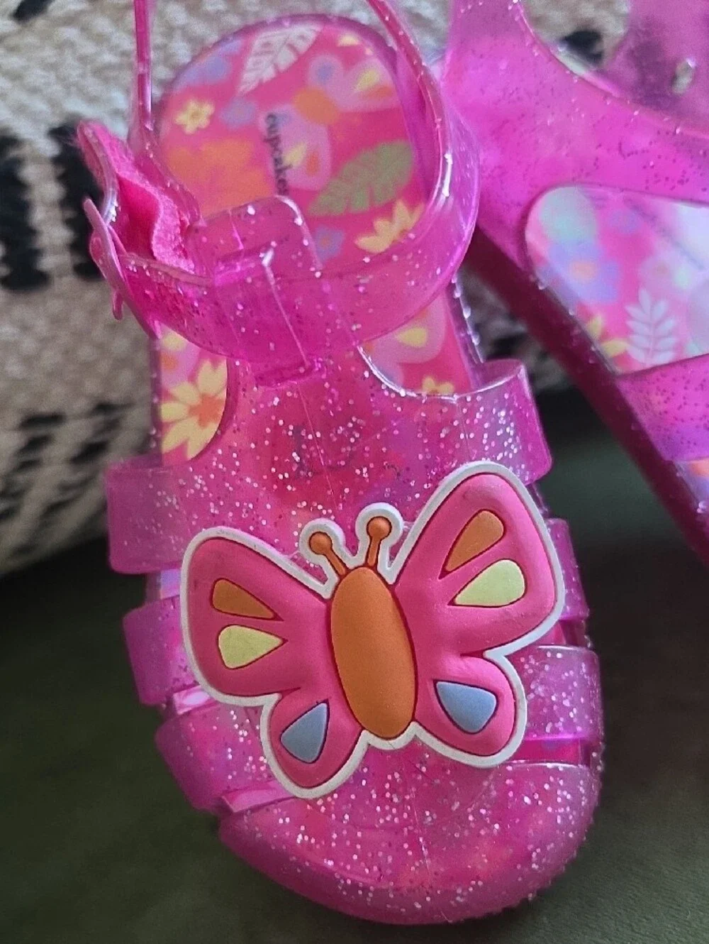 cupcakes & cashmere Kids Pink Glitter Butterfly Jelly Sandals